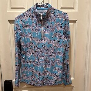 IBKUL Aqua Zebra-Pattern Quarter Zip Golf Top